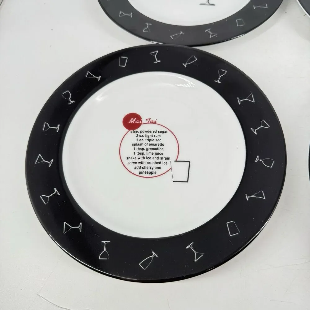 Pottery Barn Retro Bar Mixed Drinks 8 1/8” Dessert Salad Plates Set of 6